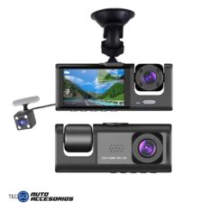 Cámara DVR Dashcam 3 Cámaras para Auto – Grabación Frontal, Interior y Trasera